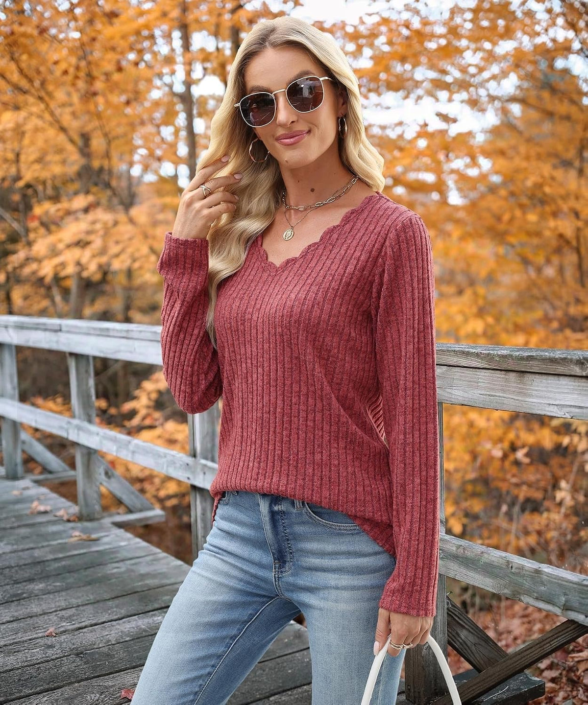 JomeDesign Womens Sweaters Casual Long Sleeve V Neck Lightweight Tunic