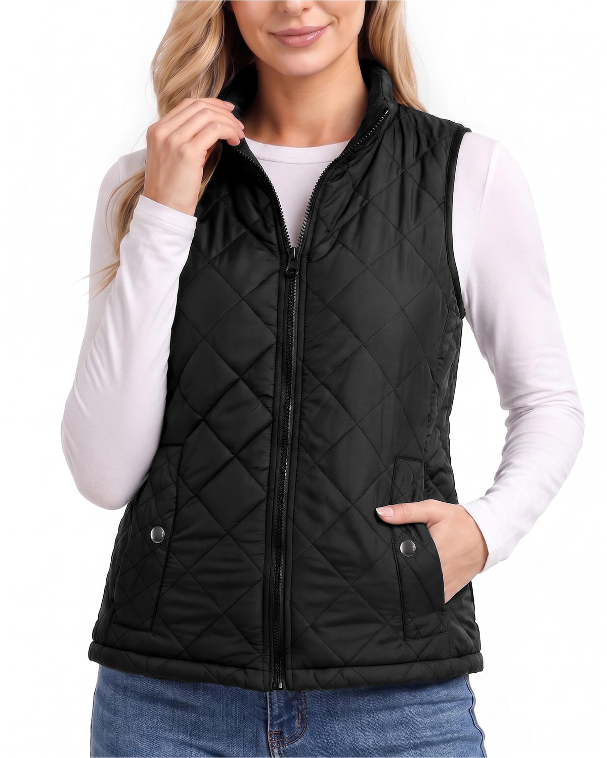 Diamond Quilted Puffer Vest Women Stand Collar Lightweight Vest