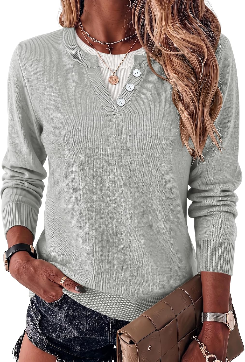 LOMON Women's Sweaters 2026 Fall Long Sleeve Lightweight Pullover Tops