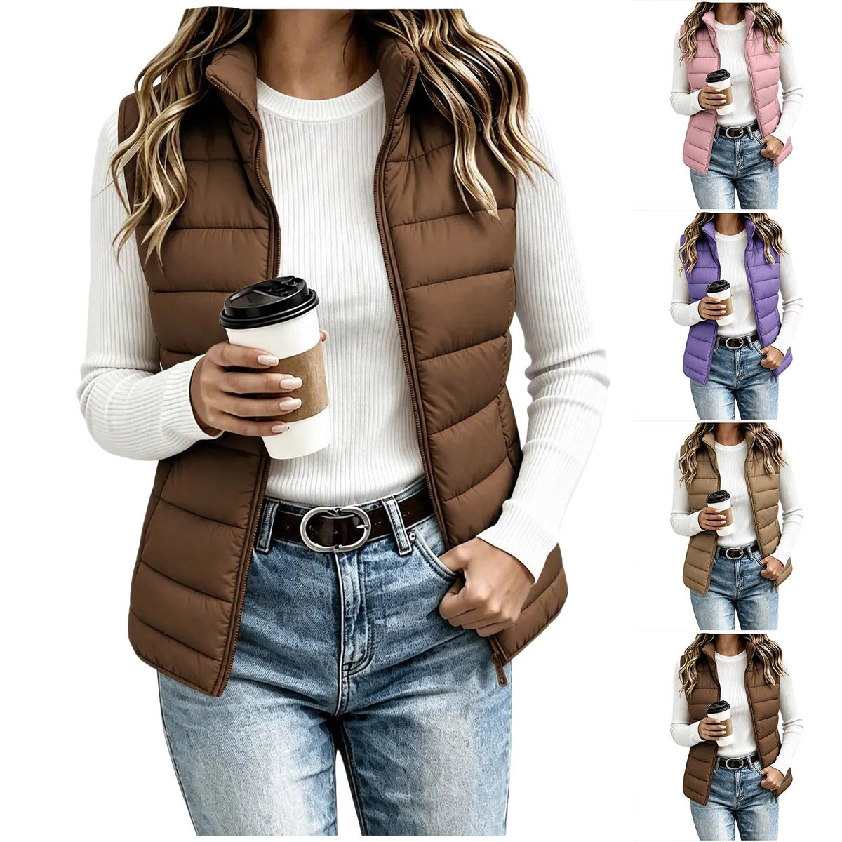 Women's Puffer Vest Lightweight Quilted Sleeveless Jacket Zip Up