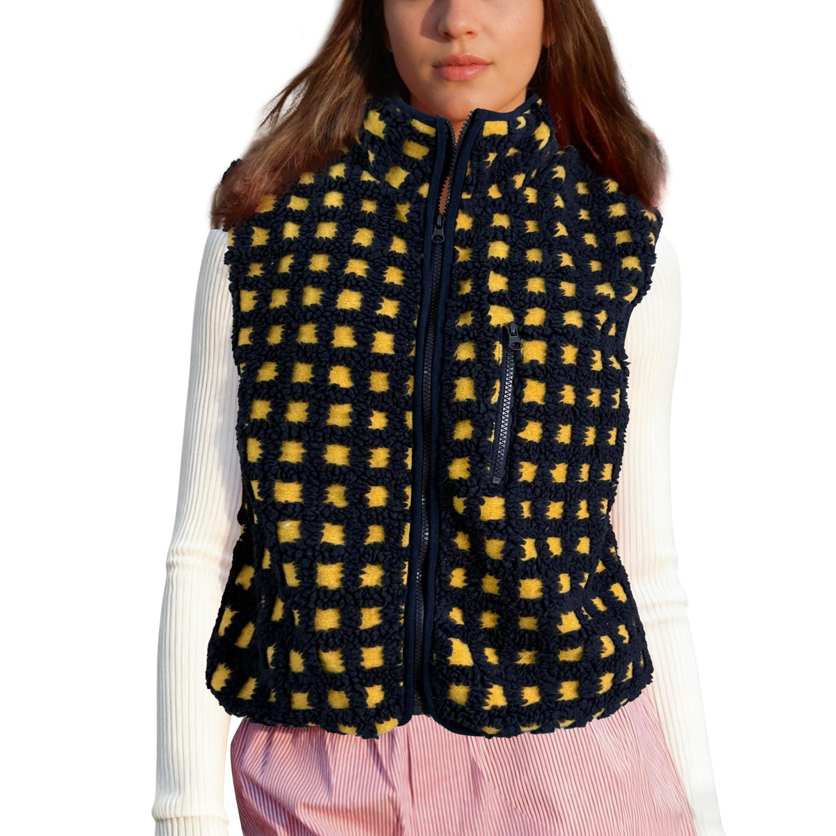 SeeLuNa Plaid Fleece Vest Women Sleeveless Sherpa Vest Full Zip Jacket