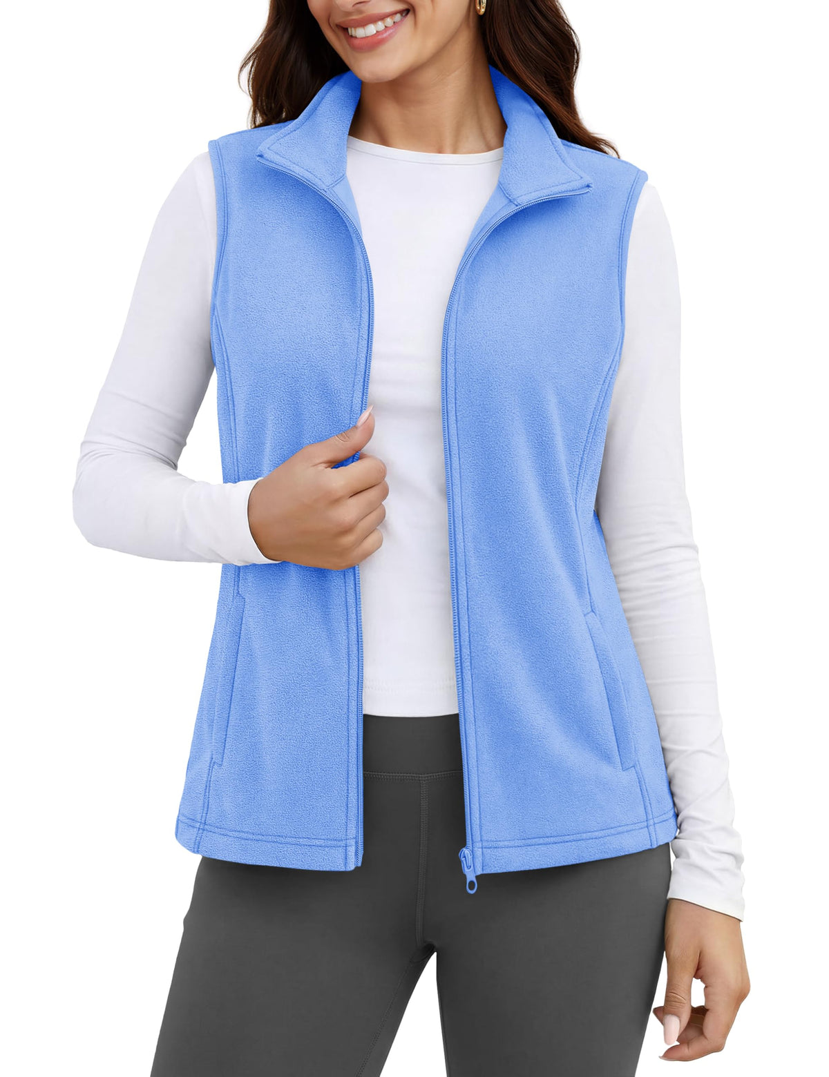 MAGCOMSEN Women's Fleece Vest Outerwear Sleeveless Lightweight Zip Jackets Warm Soft Vests with Zipper Pockets