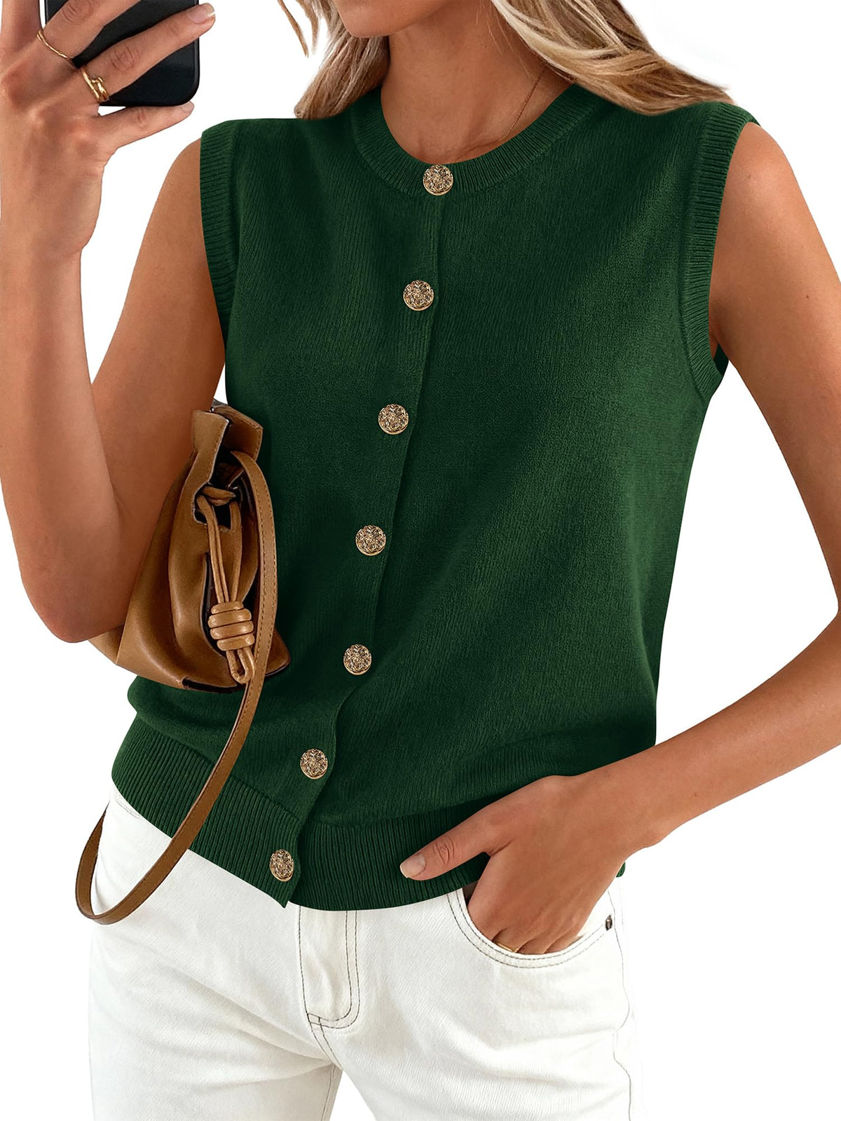 BTFBM Sweater Vest Women Casual Crewneck Loose Button Down Knit Sleeveless Cardigan 2026 Spring Clothes Summer Vest Tops