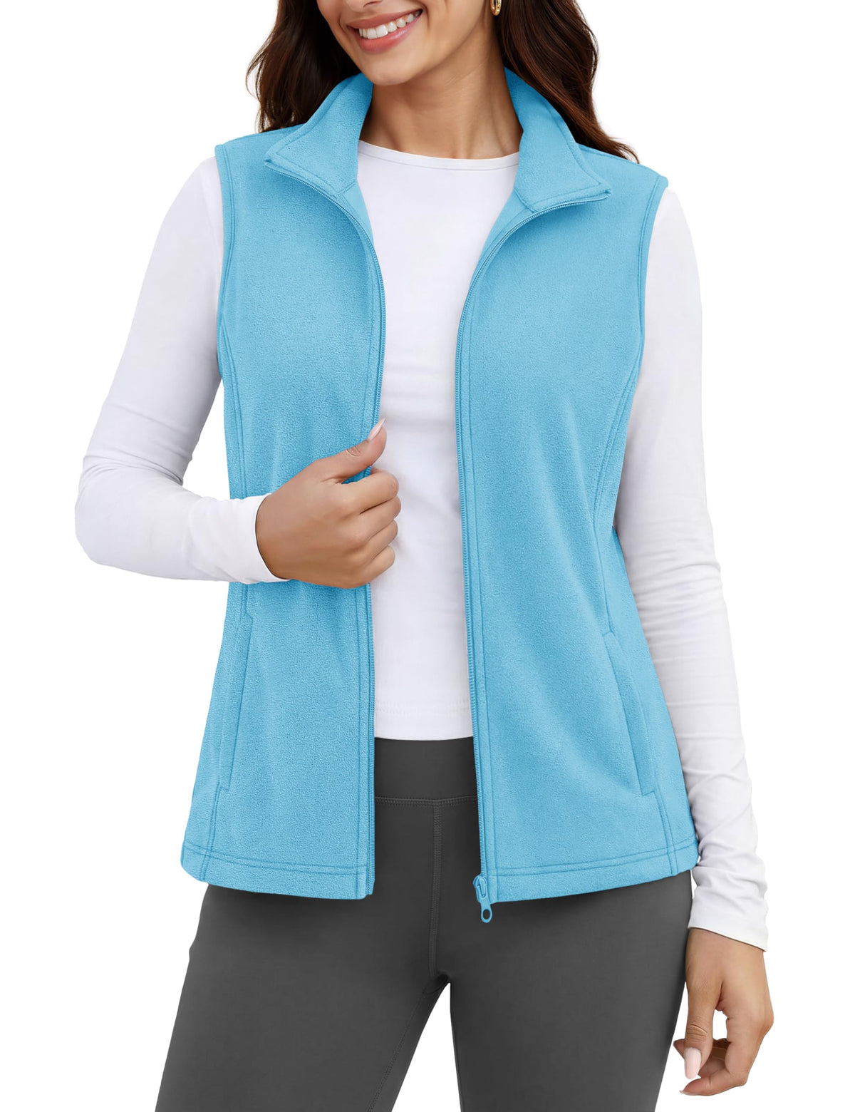 MAGCOMSEN Women's Fleece Vest Outerwear Sleeveless Lightweight Zip Jackets Warm Soft Vests with Zipper Pockets