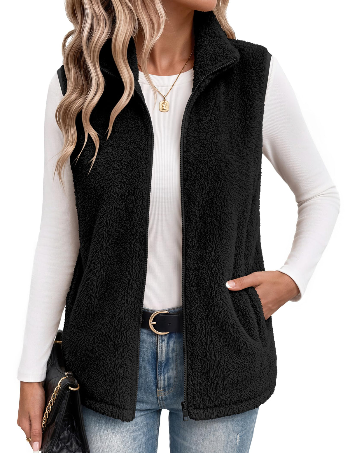 Zeagoo Vest For Women Sleeveless Sherpa Fleece Jackets Zip Up Fall Coats