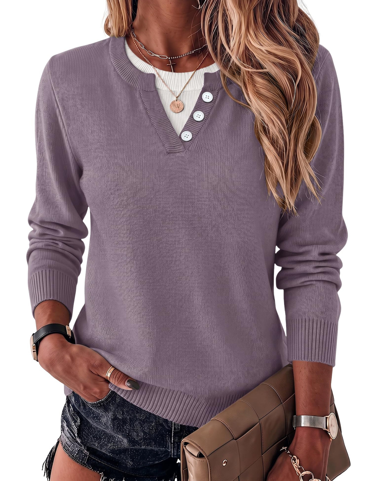 LOMON Women's Sweaters 2026 Fall Long Sleeve Lightweight Pullover Tops