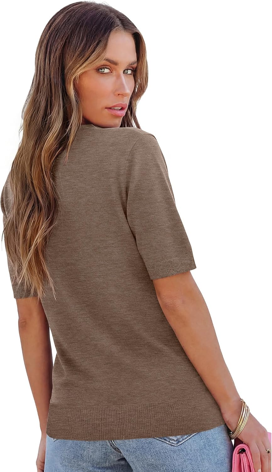 RUMIA Short Sleeve Sweater for Women Lightweight Business Casual Tops