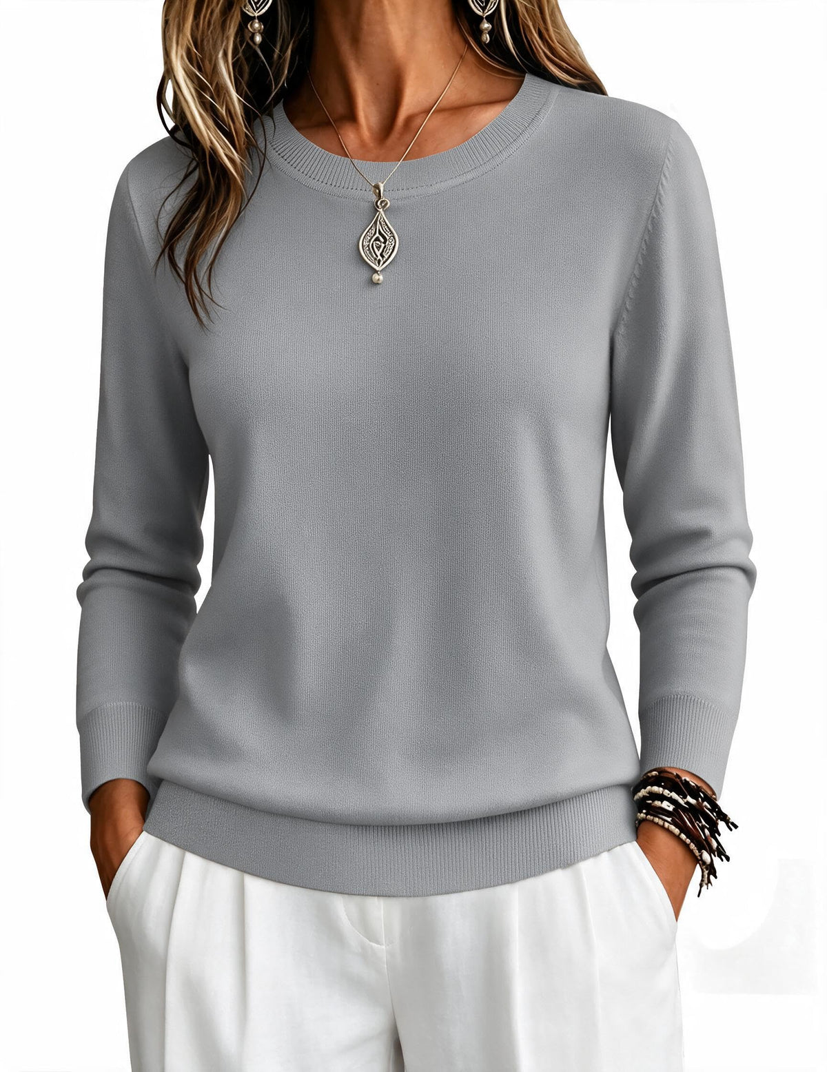 Zeagoo Womens Sweaters Long Sleeve Tops Classic Fall Clothes Crewneck Tops