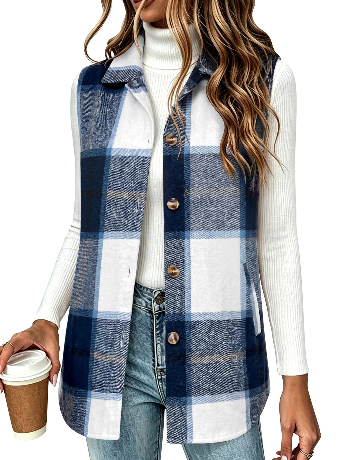 Zeagoo Plaid Vest for Women Flannel Jackets Sleeveless Button Down Shirts
