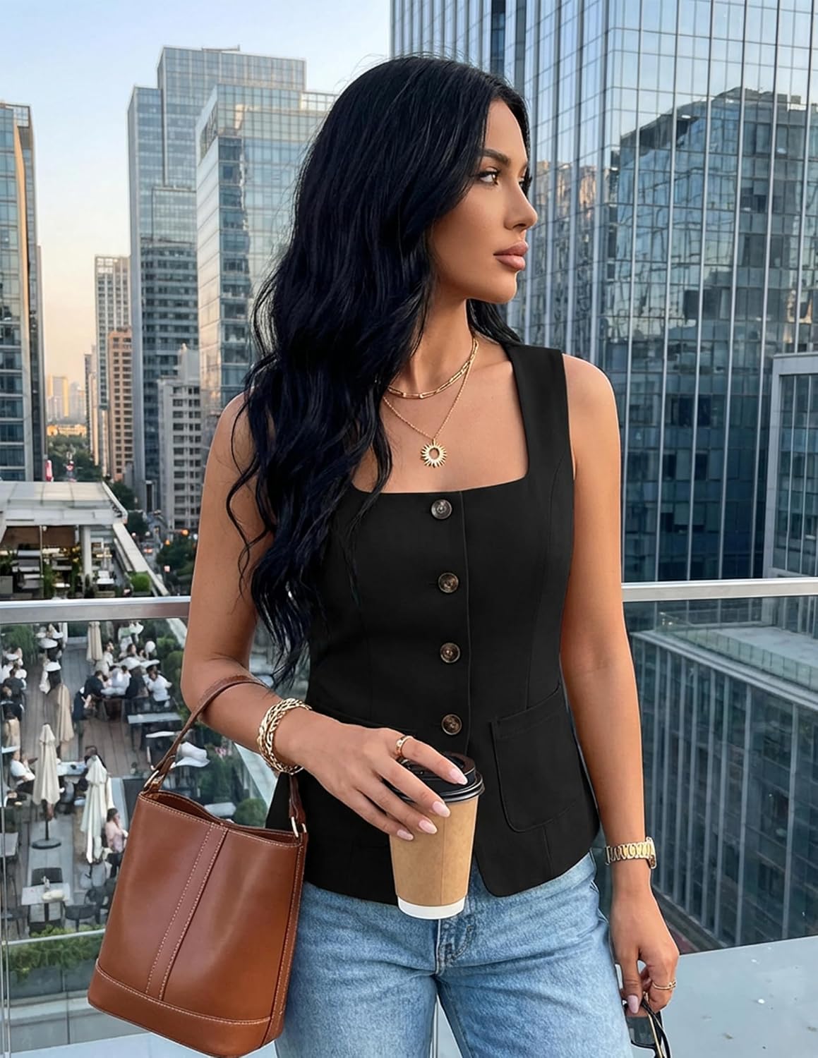 ZESICA Womens Business Casual Sleeveless Suit Vest Work Tops