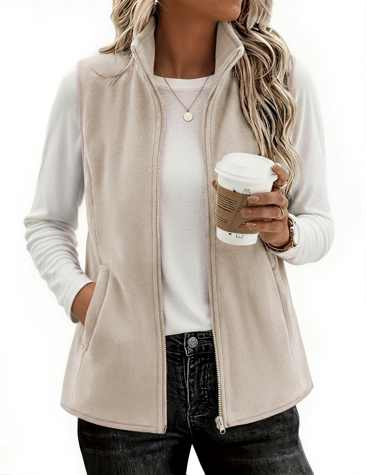Zeagoo Womens Outerwear Vests With Pockets Zipper Sleeveless Fleece Jackets