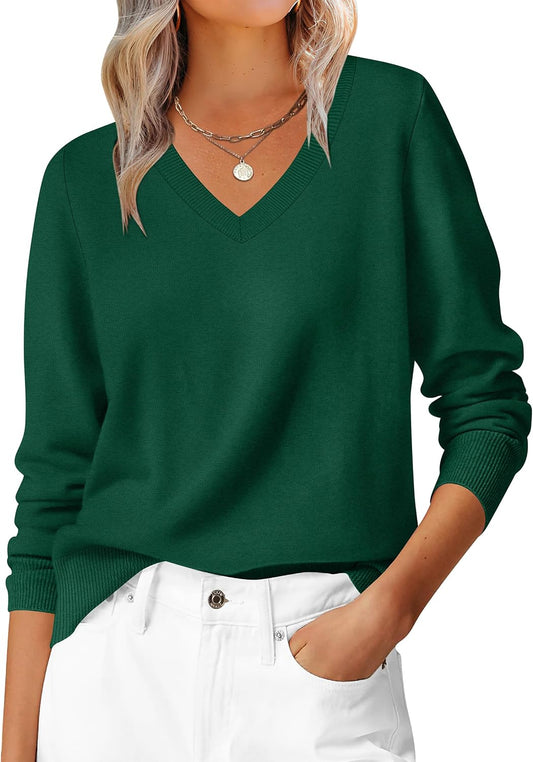 ANRABESS Women’s Fall Long Sleeve V Neck Lightweight Sweaters Top