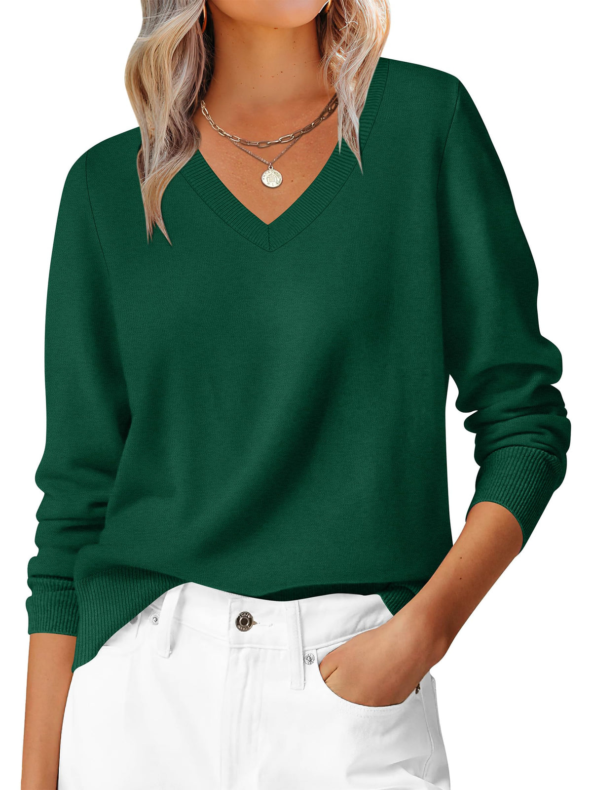 ANRABESS Women’s Fall Long Sleeve V Neck Lightweight Sweaters Top