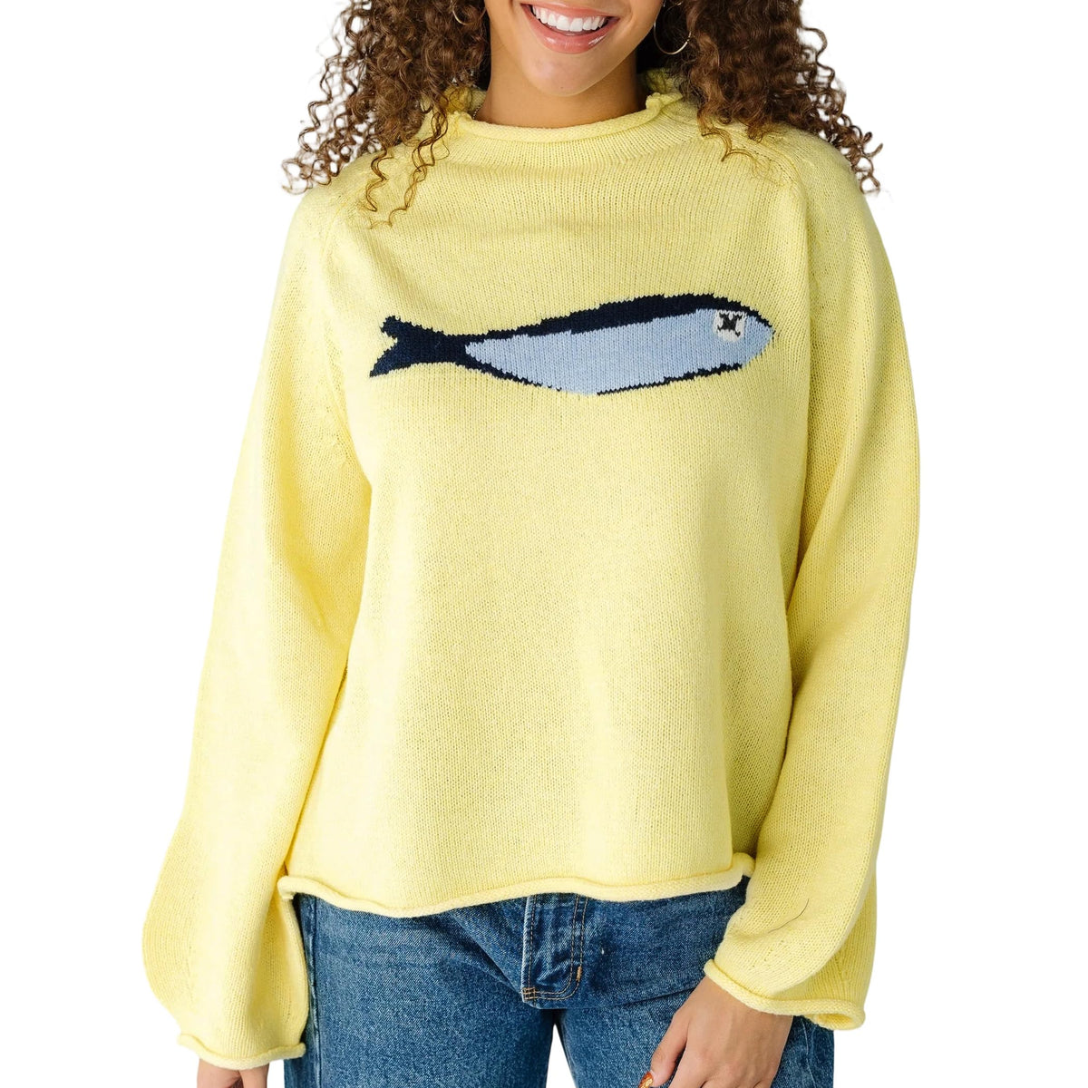 Women's Oversized Roll Neck Cute Animal Graphic Sweater Long Sleeve Chunky Knit Pullover Tops Casual Patterned Knitwear