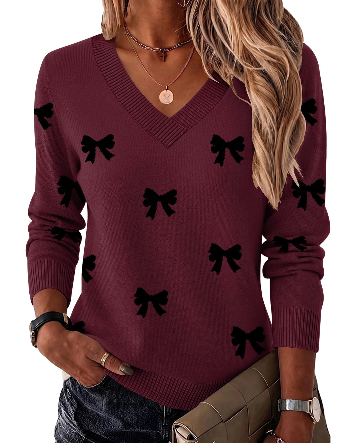 Zeagoo Womens V Neck Sweaters Long Sleeve Tops Lightweight Fall Clothes