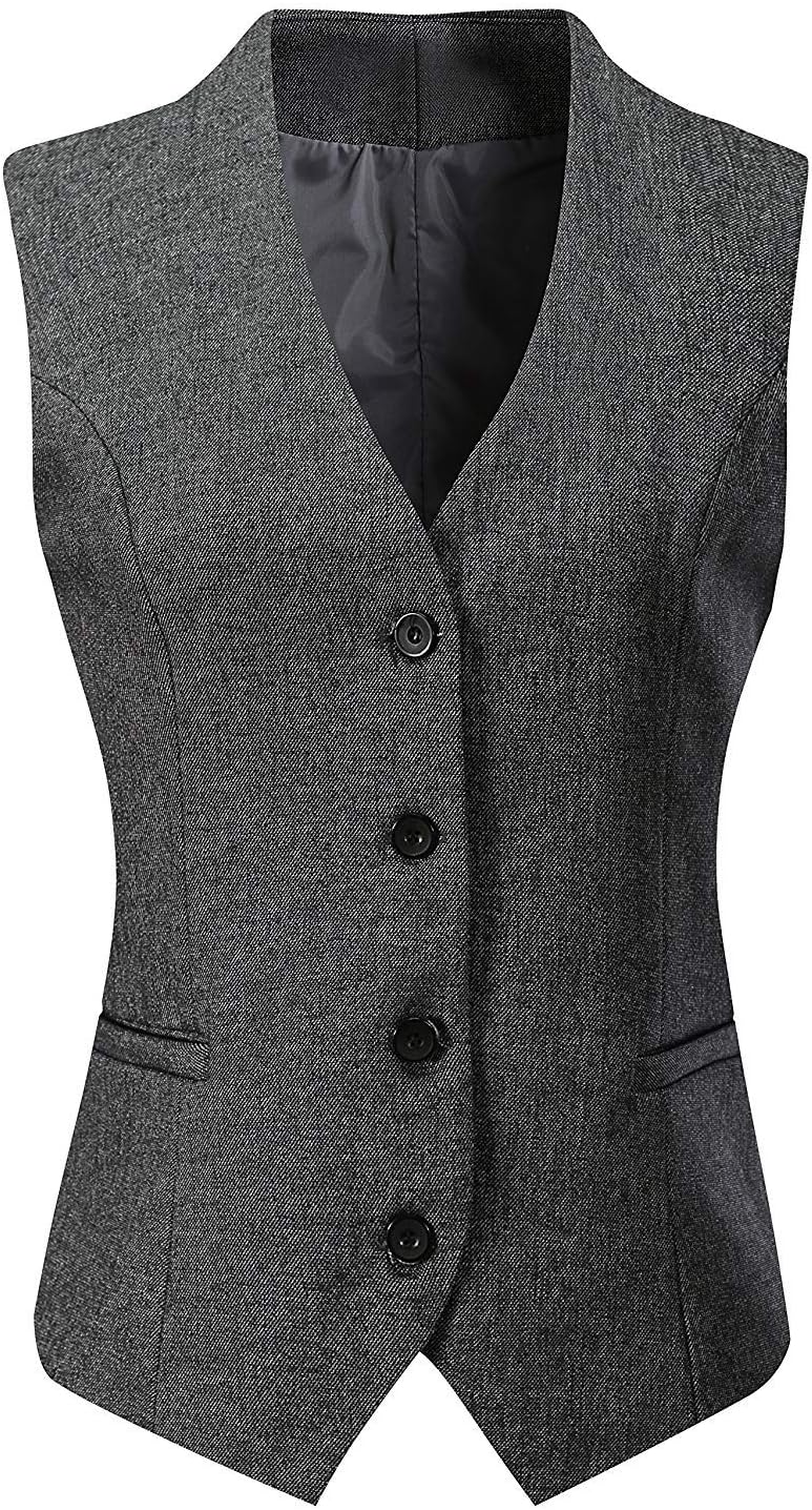 V VOCNI Women's Fully Lined 4 Button Dressy Suit Vest Waistcoat