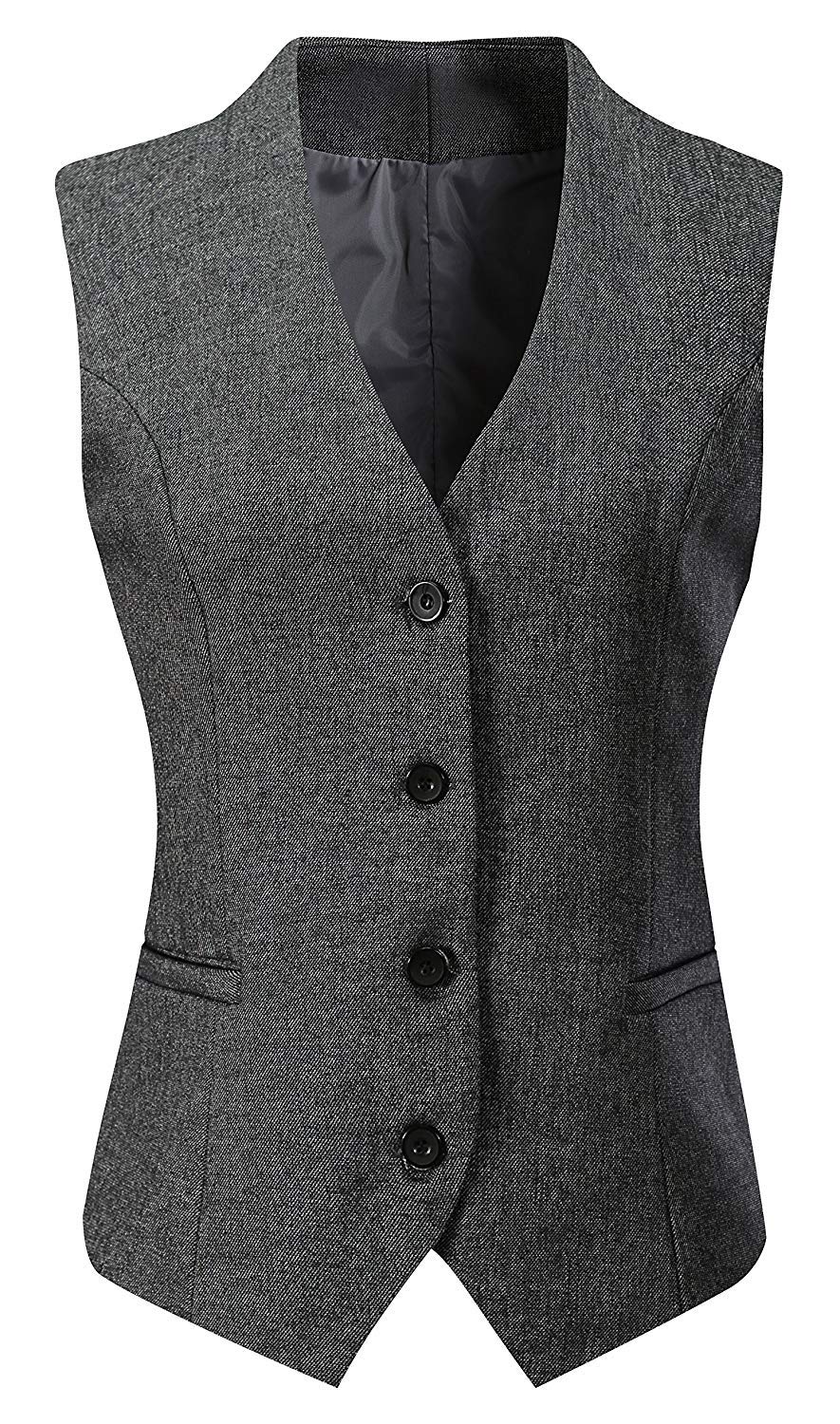 V VOCNI Women's Fully Lined 4 Button Dressy Suit Vest Waistcoat