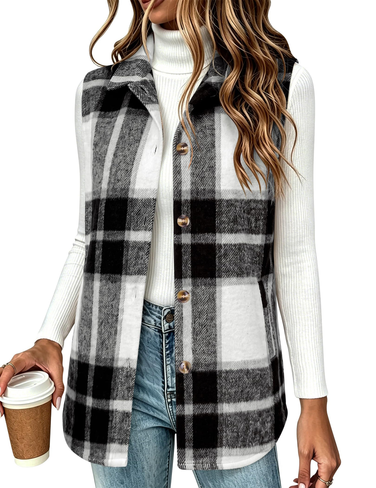 Zeagoo Plaid Vest for Women Flannel Jackets Sleeveless Button Down Shirts