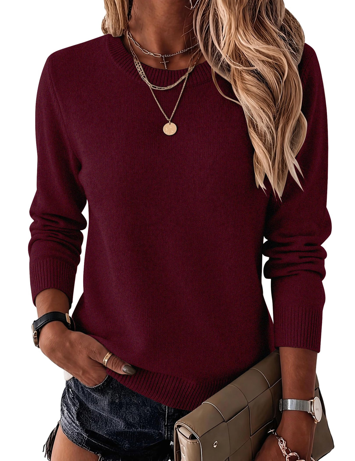 Zeagoo Womens Wool Blend Sweater Crewneck Long Sleeve Tops Fashion Clothing