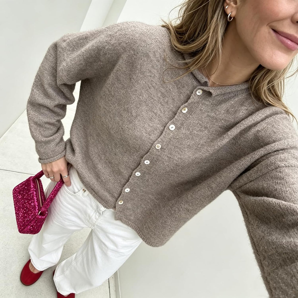 Women Knit Cardigan Sweaters Long Sleeve Button Down Loose Top