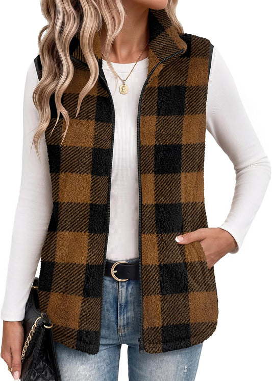 Zeagoo Vest For Women Sleeveless Sherpa Fleece Jackets Zip Up Fall Coats