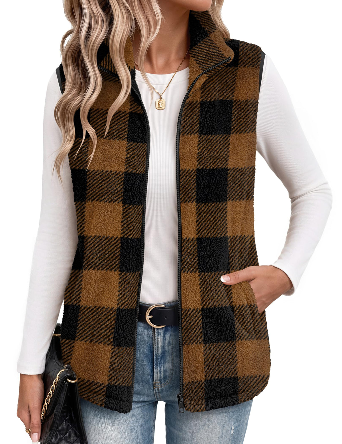 Zeagoo Vest For Women Sleeveless Sherpa Fleece Jackets Zip Up Fall Coats