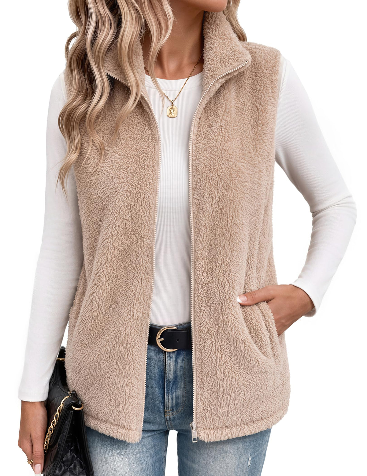 Zeagoo Vest For Women Sleeveless Sherpa Fleece Jackets Zip Up Fall Coats