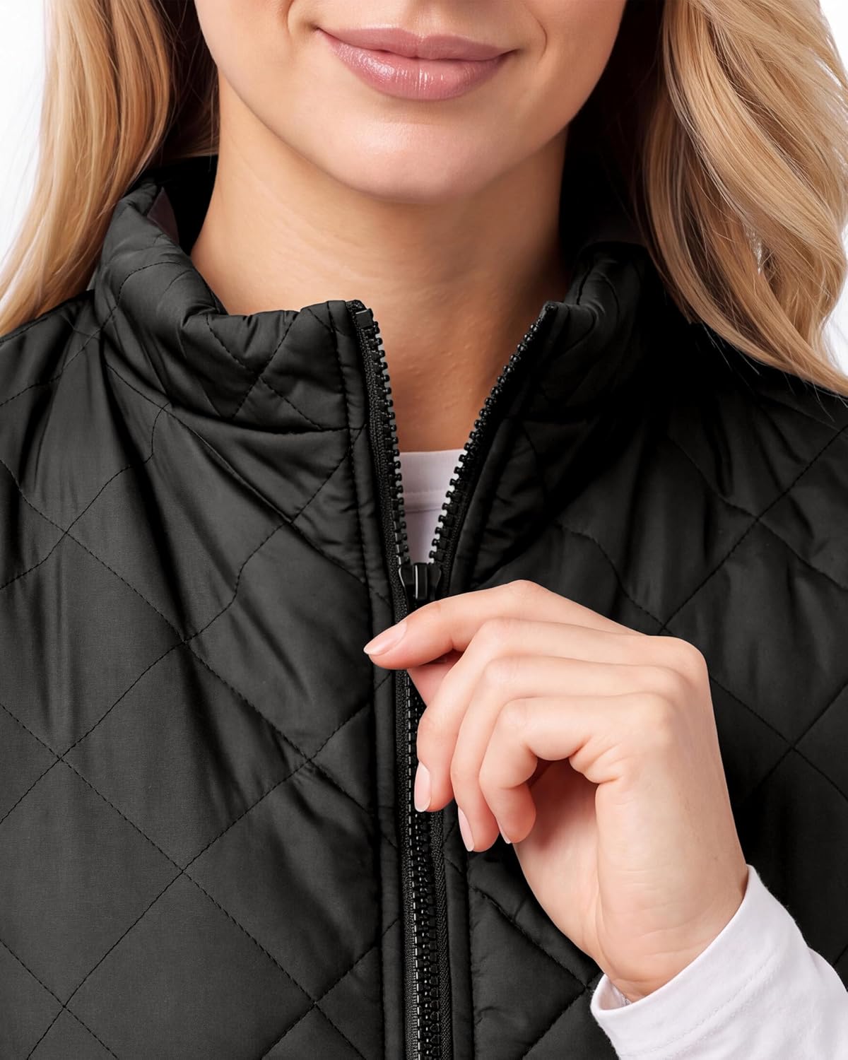 Diamond Quilted Puffer Vest Women Stand Collar Lightweight Vest