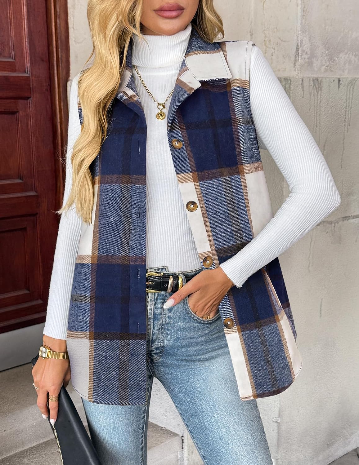Zeagoo Plaid Vest for Women Flannel Jackets Sleeveless Button Down Shirts