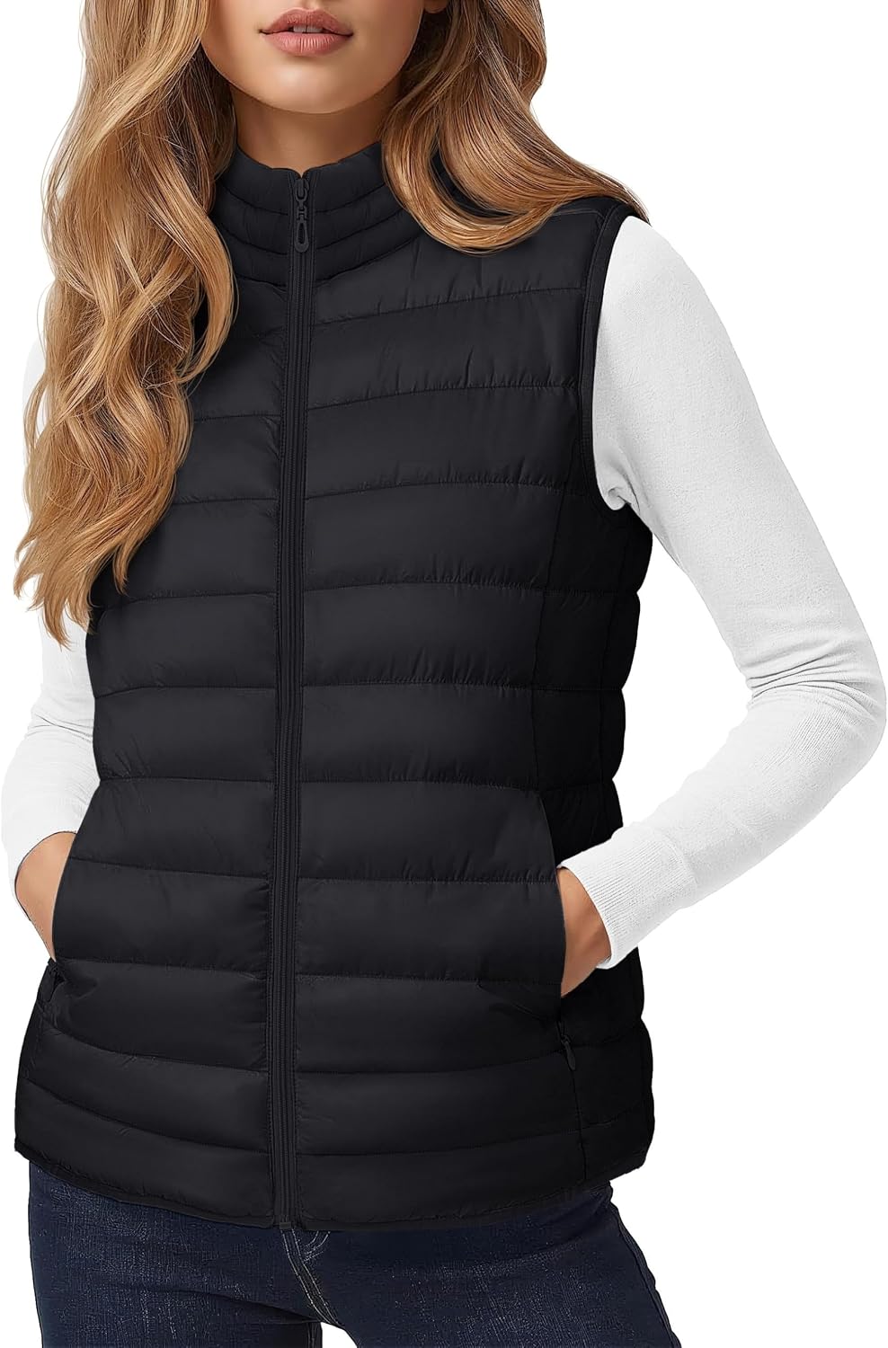 YUCOLEN Women's Quilted Puffer Vest Lightweight Sleeveless Puffy Jacket
