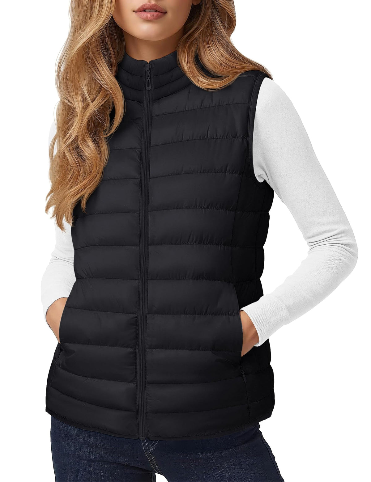 YUCOLEN Women's Quilted Puffer Vest Lightweight Sleeveless Puffy Jacket