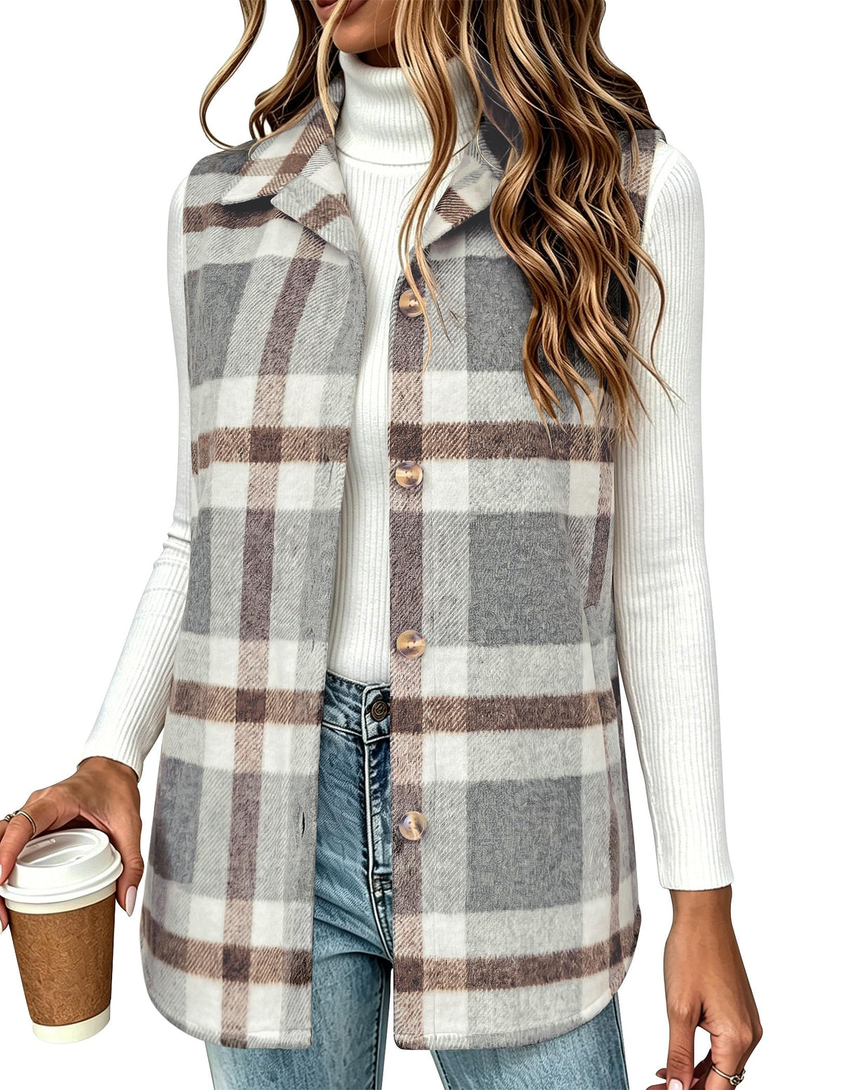 Zeagoo Plaid Vest for Women Flannel Jackets Sleeveless Button Down Shirts