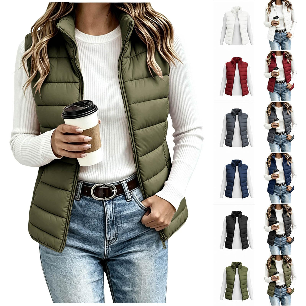 Women's Puffer Vest Lightweight Quilted Sleeveless Jacket Zip Up