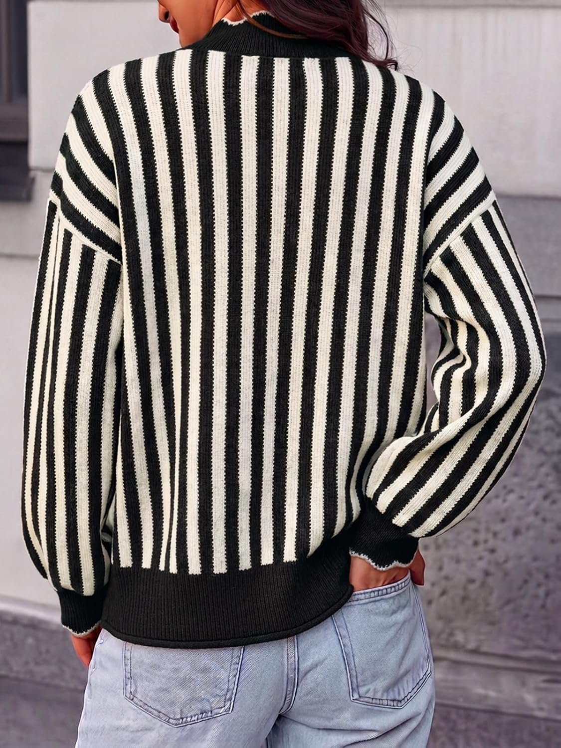 Flowyair Women's Striped Cardigan Sweater Open Front Ruffle Long Sleeve