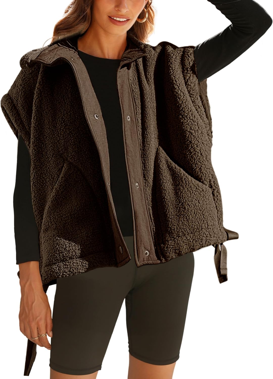 OPCAKM Women's Fuzzy Fleece Vest Sleeveless Sherpa Jacket
