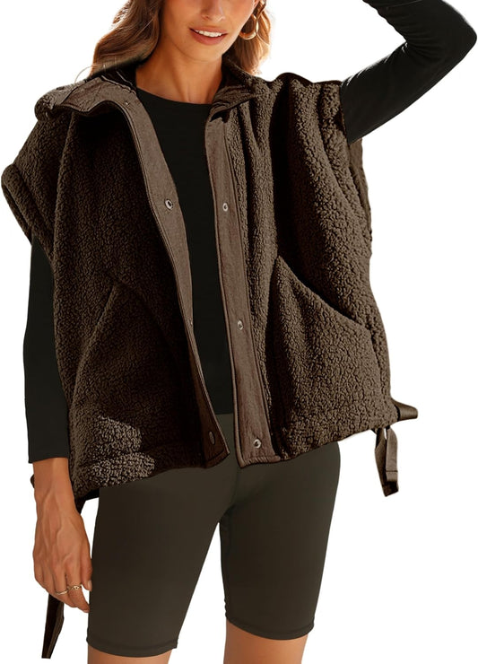 OPCAKM Women's Fuzzy Fleece Vest Sleeveless Sherpa Jacket