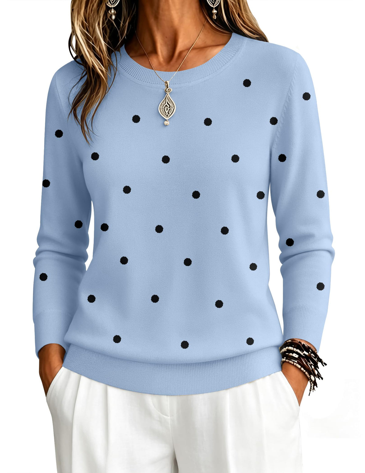 Zeagoo Womens Sweaters Long Sleeve Tops Classic Fall Clothes Crewneck Tops