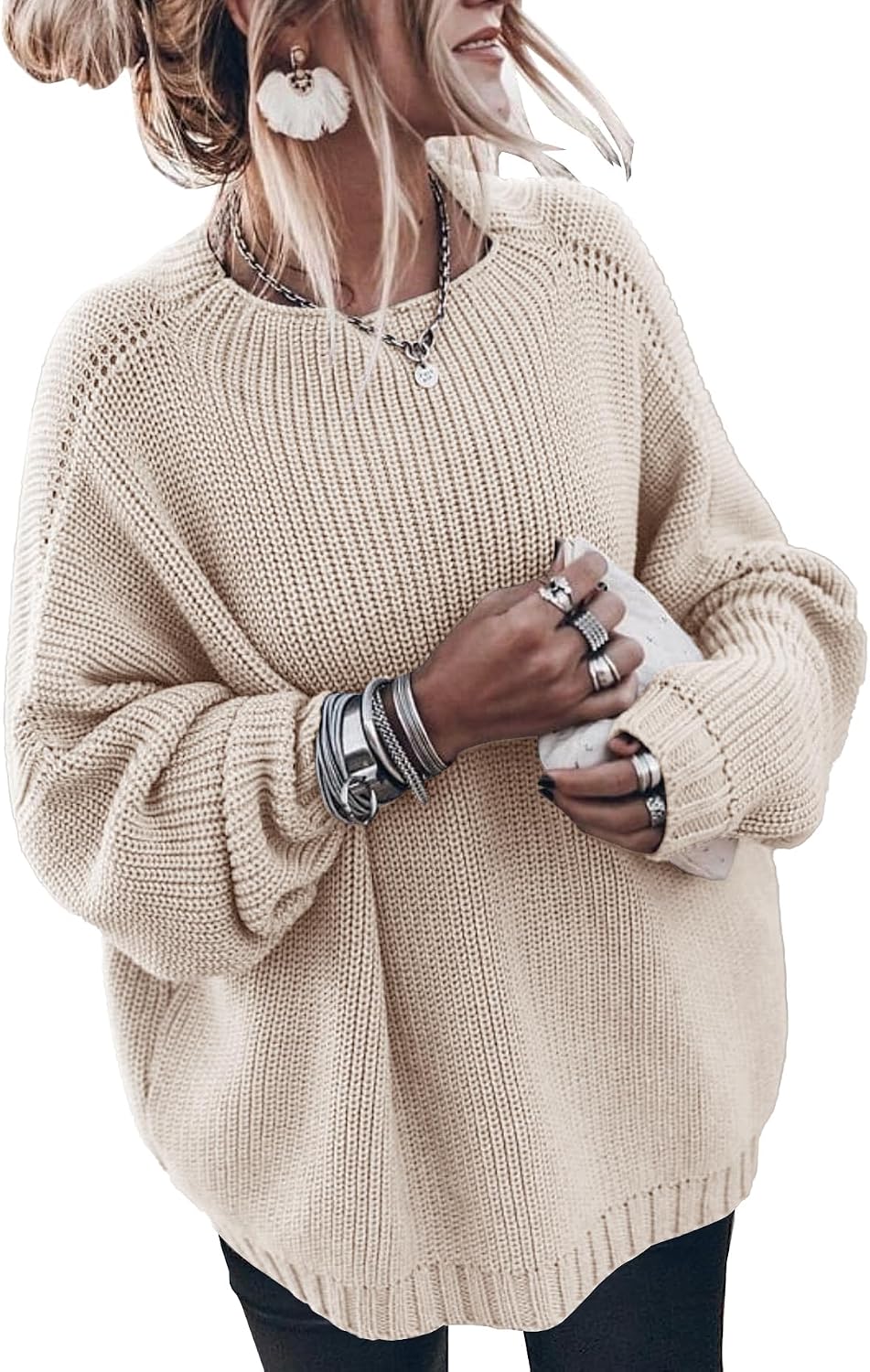 Womens Oversized Sweaters Loose Solid Casual Long Sleeve Mock Neck Knitted Jumper Tops