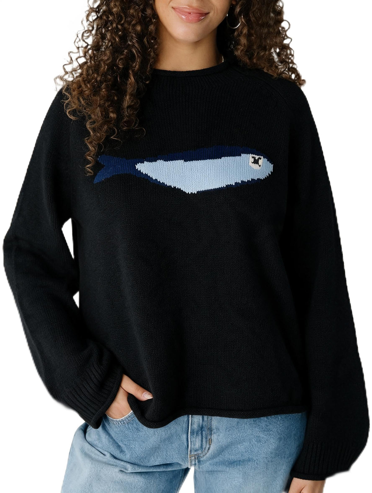Women's Oversized Roll Neck Cute Animal Graphic Sweater Long Sleeve Chunky Knit Pullover Tops Casual Patterned Knitwear