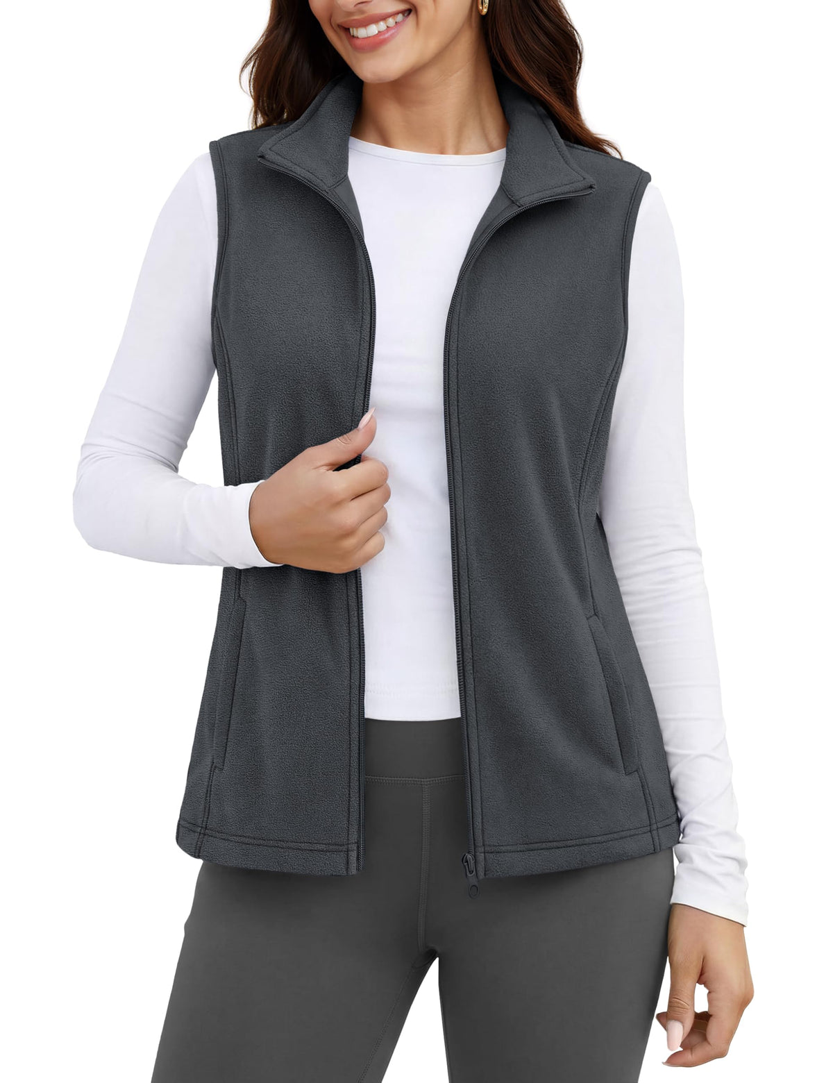 MAGCOMSEN Women's Fleece Vest Outerwear Sleeveless Lightweight Zip Jackets Warm Soft Vests with Zipper Pockets