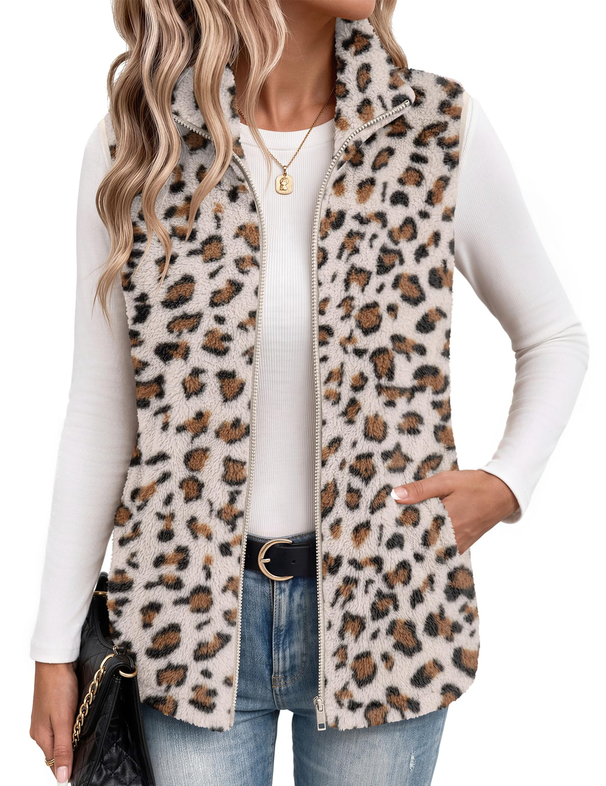 Zeagoo Vest For Women Sleeveless Sherpa Fleece Jackets Zip Up Fall Coats