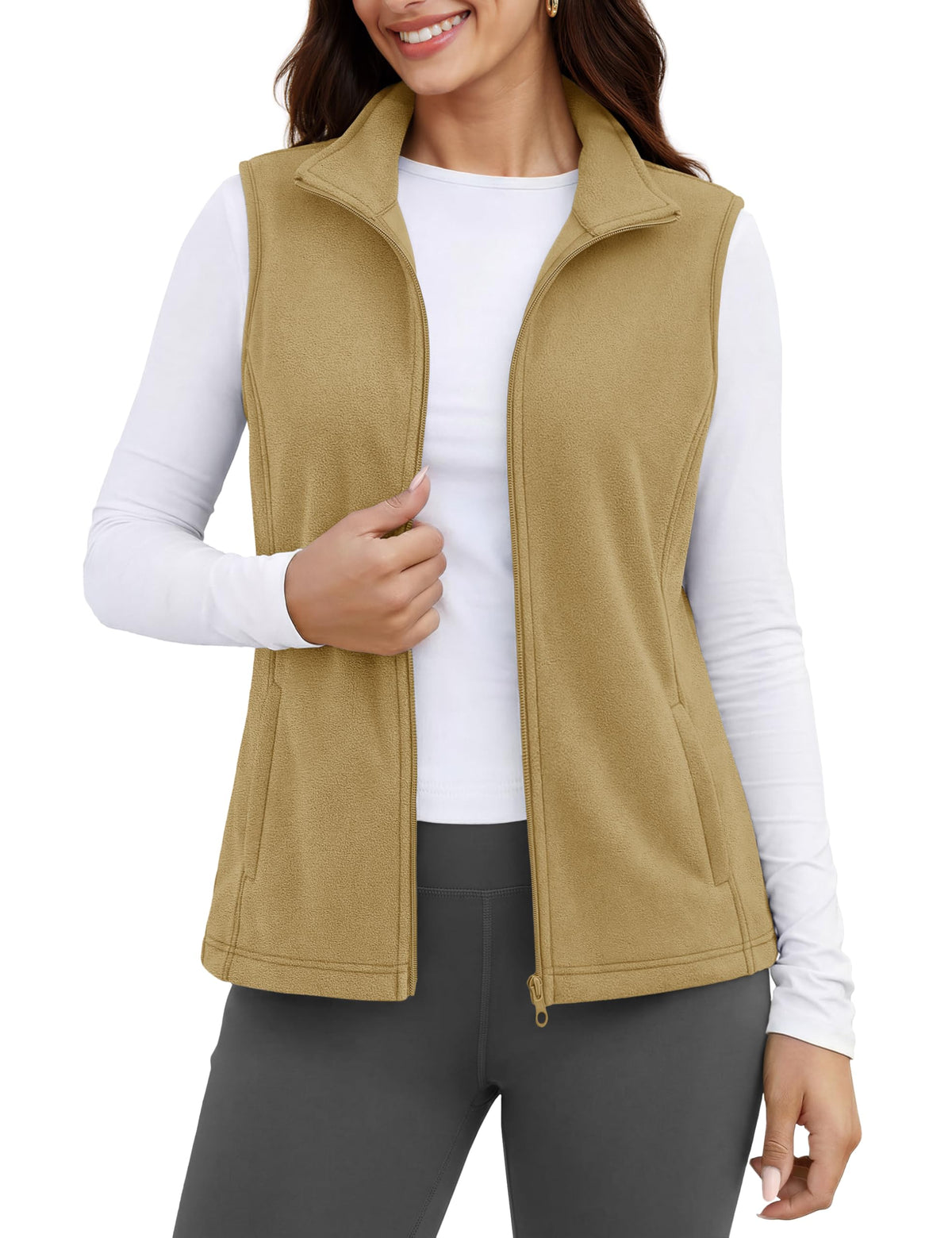 MAGCOMSEN Women's Fleece Vest Outerwear Sleeveless Lightweight Zip Jackets Warm Soft Vests with Zipper Pockets