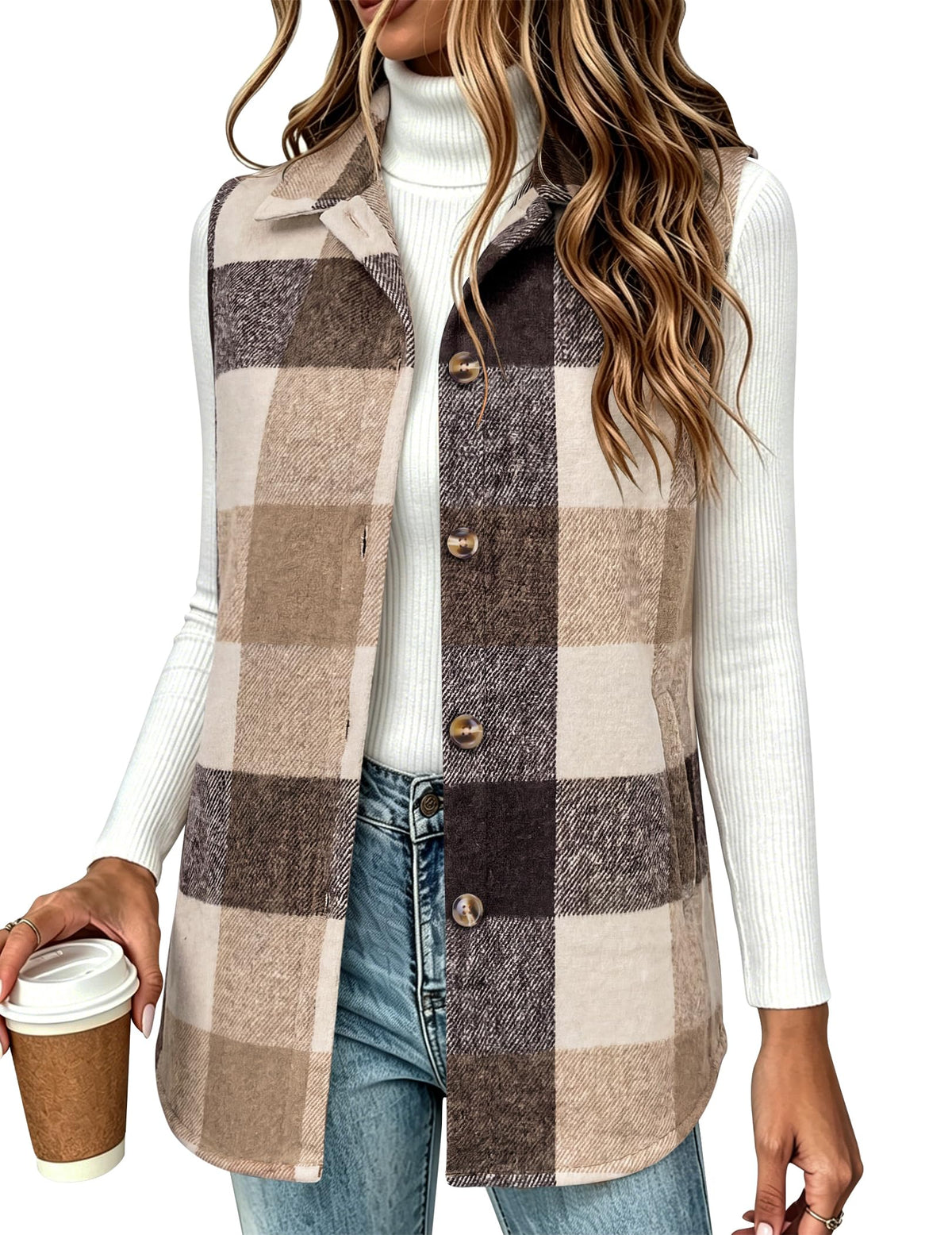 Zeagoo Plaid Vest for Women Flannel Jackets Sleeveless Button Down Shirts