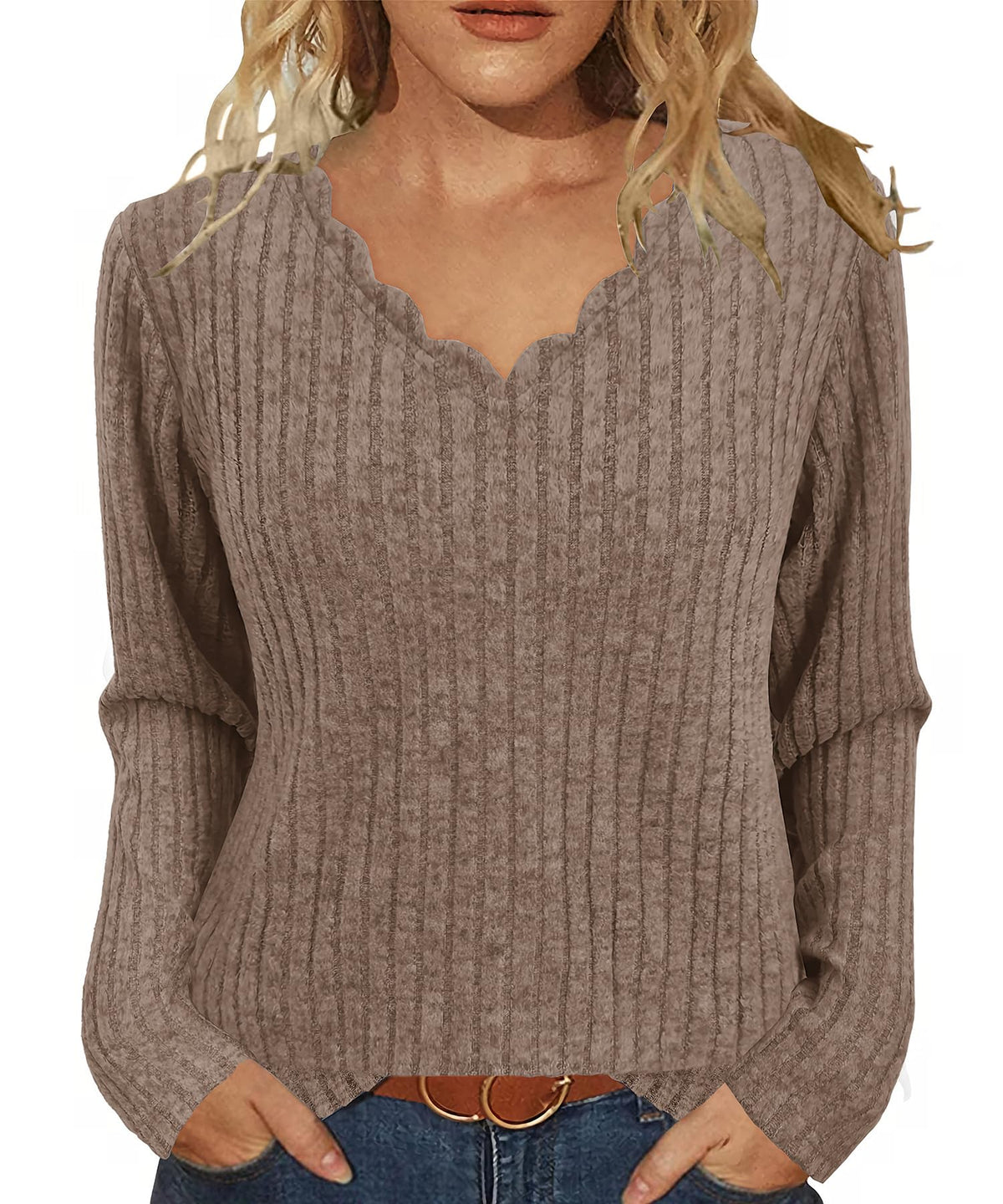 JomeDesign Womens Sweaters Casual Long Sleeve V Neck Lightweight Tunic