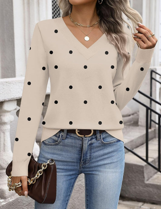 Zeagoo Womens V Neck Sweaters Long Sleeve Tops Lightweight Fall Clothes
