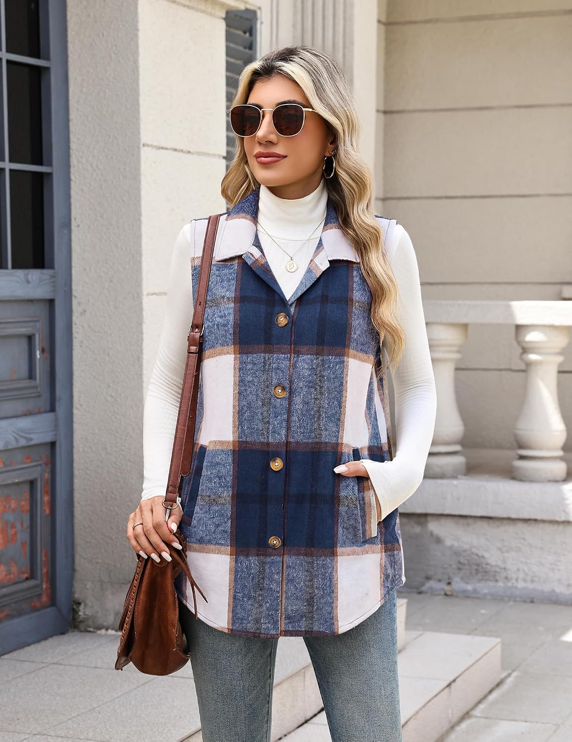 Zeagoo Plaid Vest for Women Flannel Jackets Sleeveless Button Down Shirts