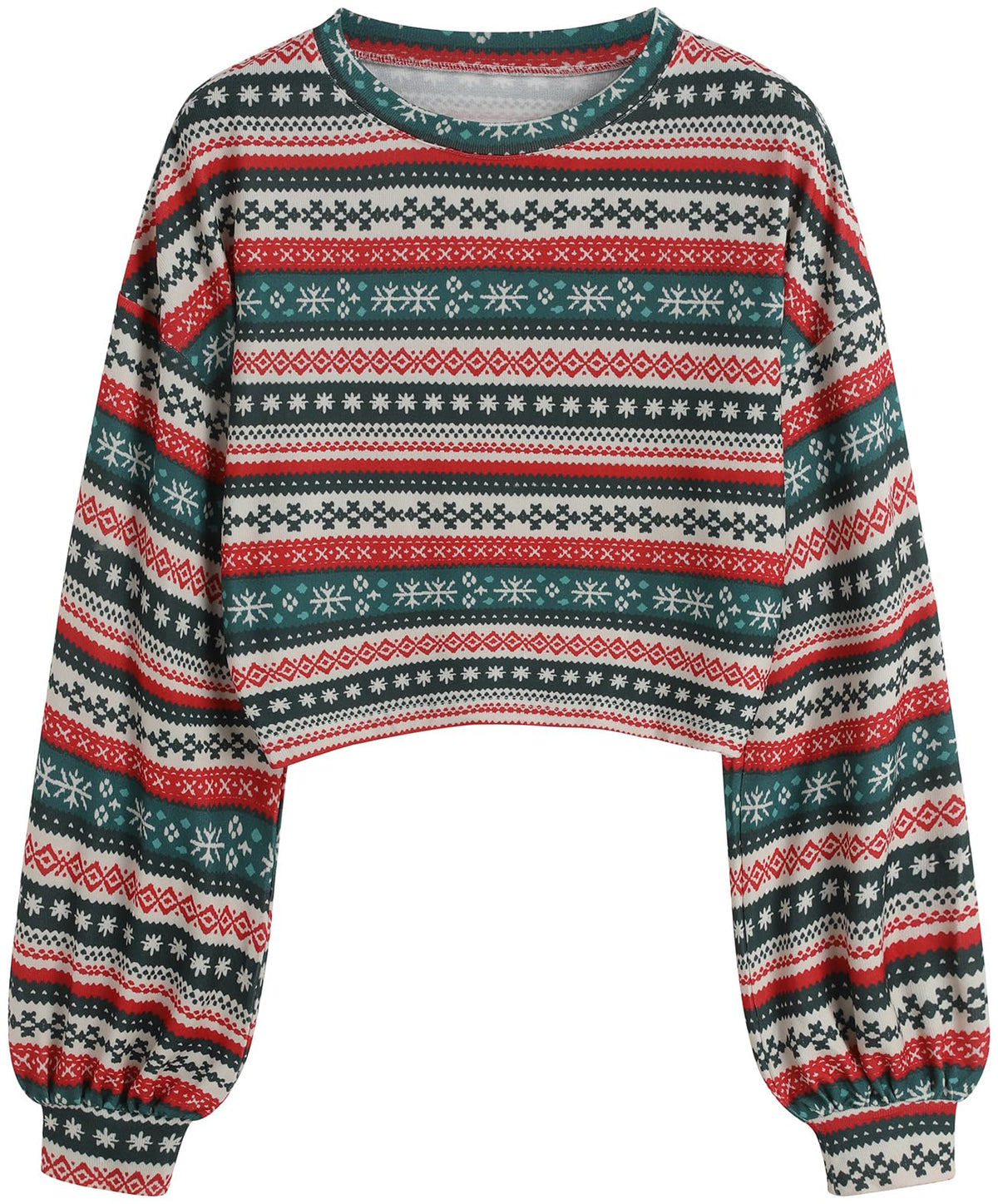 ZAFUL Women's Tribal Ethnic Graphic Cropped Knitwear Bohemian Long Sleeve Pullover Sweater Boho Drop Shoulder Knitted Top