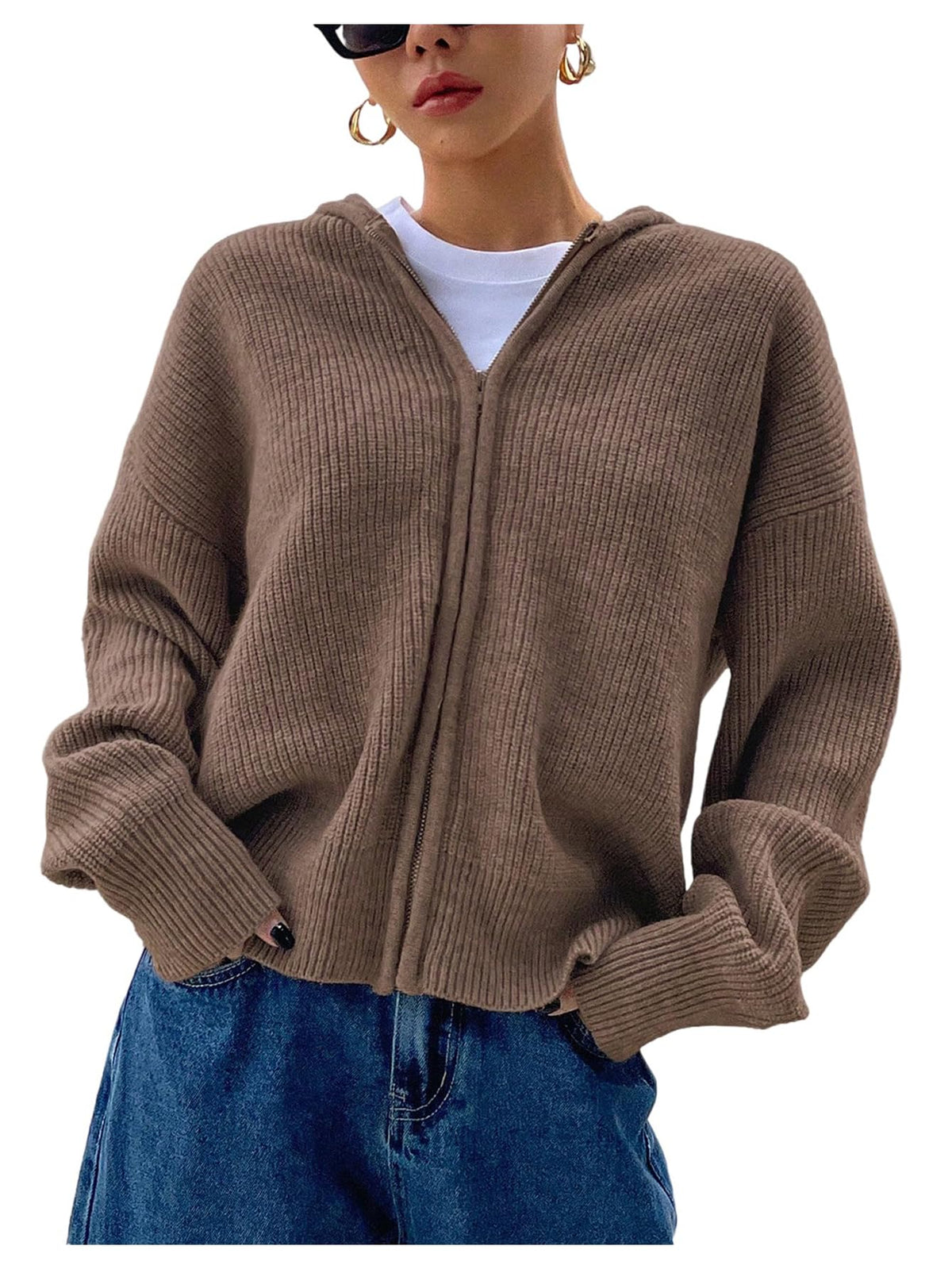 SOLY HUX Zip Up Cardigan for Women Hooded Knit Sweater Jackets