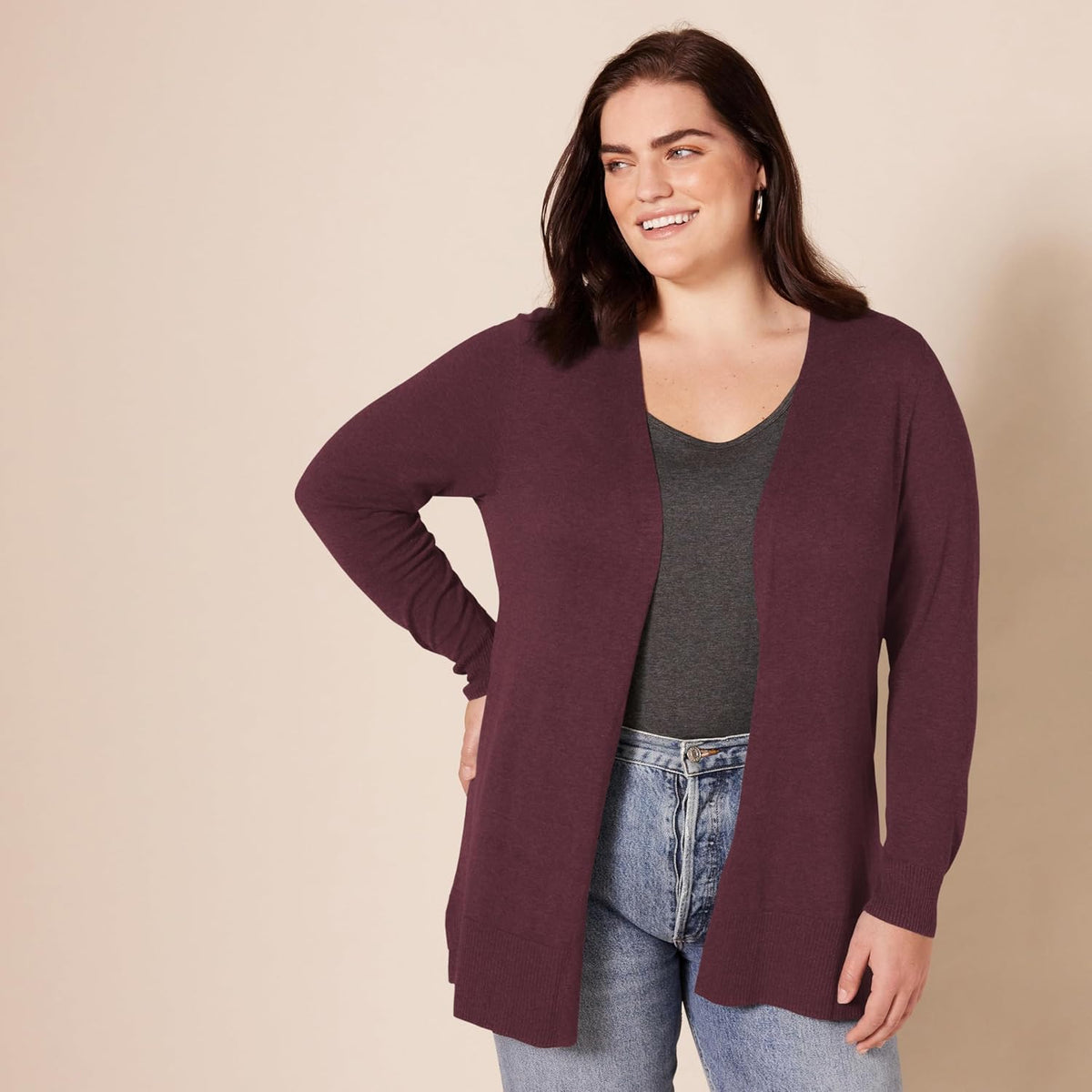 Amazon Essentials Women's Lightweight Long-Sleeve Open-Front Long Cardigan Sweater, Regular Fit