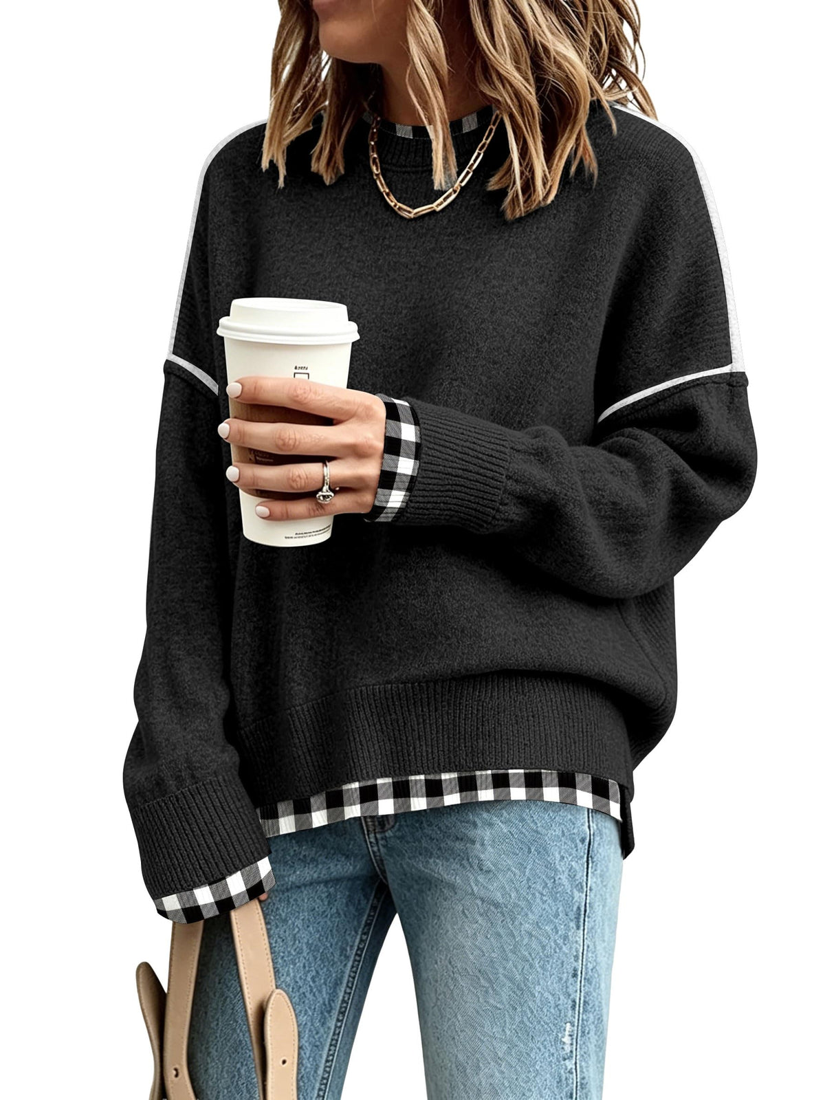 Womens Sweaters Causal Crewneck Batwing Sleeve Knit Top Side Split Oversized Pullover Sweater Loose Jumper